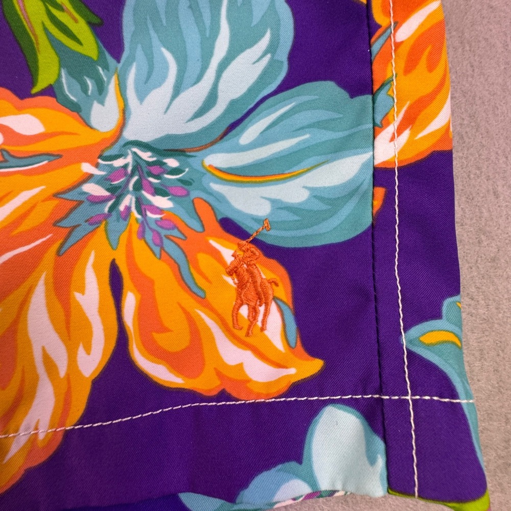 Polo Ralph Lauren Swim Trunks Men's XXL Purple Tropical Floral Hibiscus Shorts - Picture 7 of 11